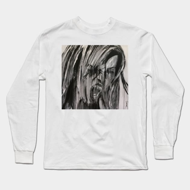 Female expressing rage posing in  portrait painted with drip style Long Sleeve T-Shirt by DamiansART